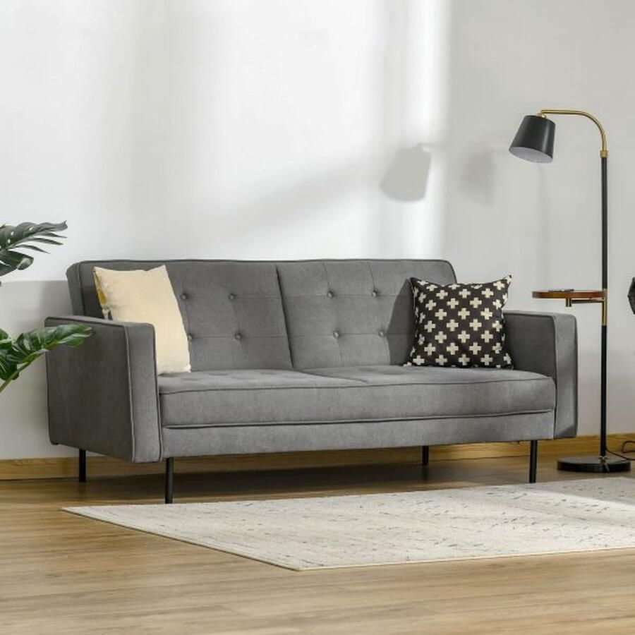 ZAZA Home Sofa 3-zits bankbedstofbuisband met slaapfunctie Beddensofa met verstelbare hoek vintage eucalyptus hout katoen grijs