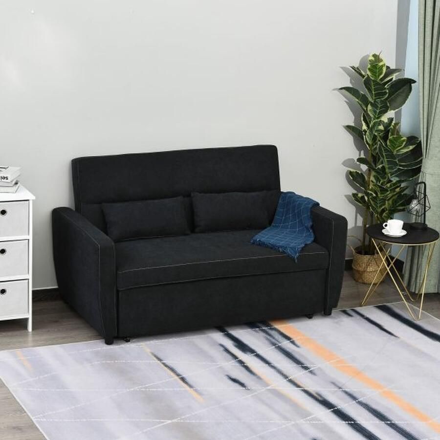 ZAZA Home Sofa bank vouwbank 2-zits stoffen bank bedbank bank met slaapfunctie bank barniet verstelbare hoek zwart 148 x 82 x 89 cm