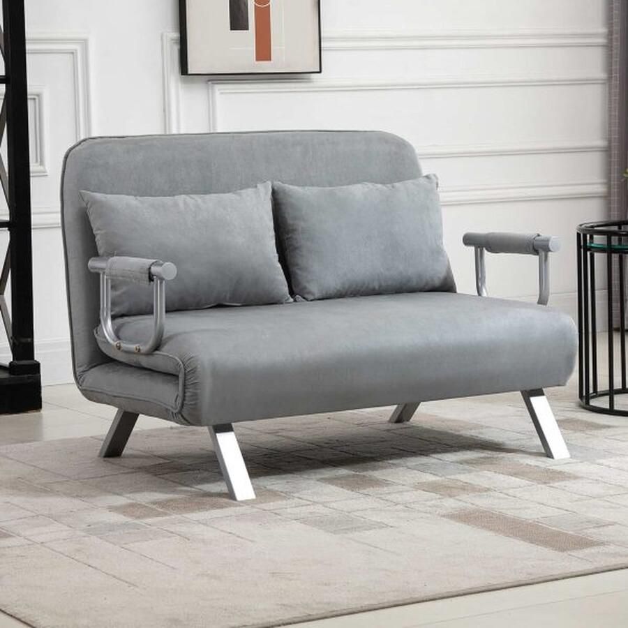 ZAZA Home SOFA -bed met bedfunctie eenpersoonsbed met kussen verstelbare dubbele sof bankbed tot 150 kg veerkrachtig lichtgrijs