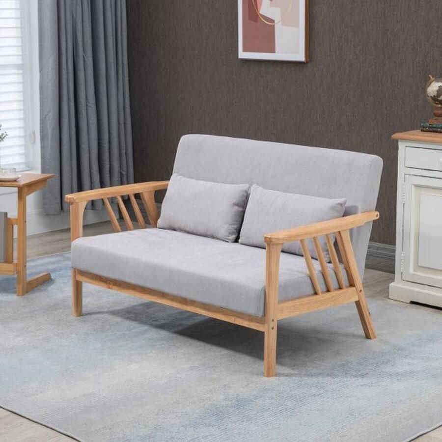 ZAZA Home Stijlvolle 2-zitsbank zitbank dubbele bank met armleuning loveseat met fluweelachtige uitstraling kussens gestoffeerde bank tot 200 kg draagvermogen grijs 130 x 75 x 78 cm