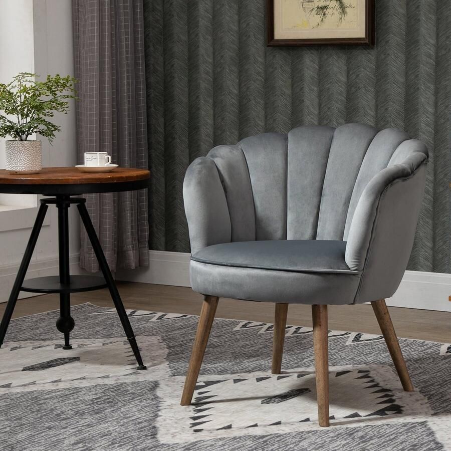 ZAZA Home Eetkamerstoel keukenstoel fauteuil met rugleuning woonkamer stoel polyester rubber hout donkergrijs 66 x 72 x 79 cm