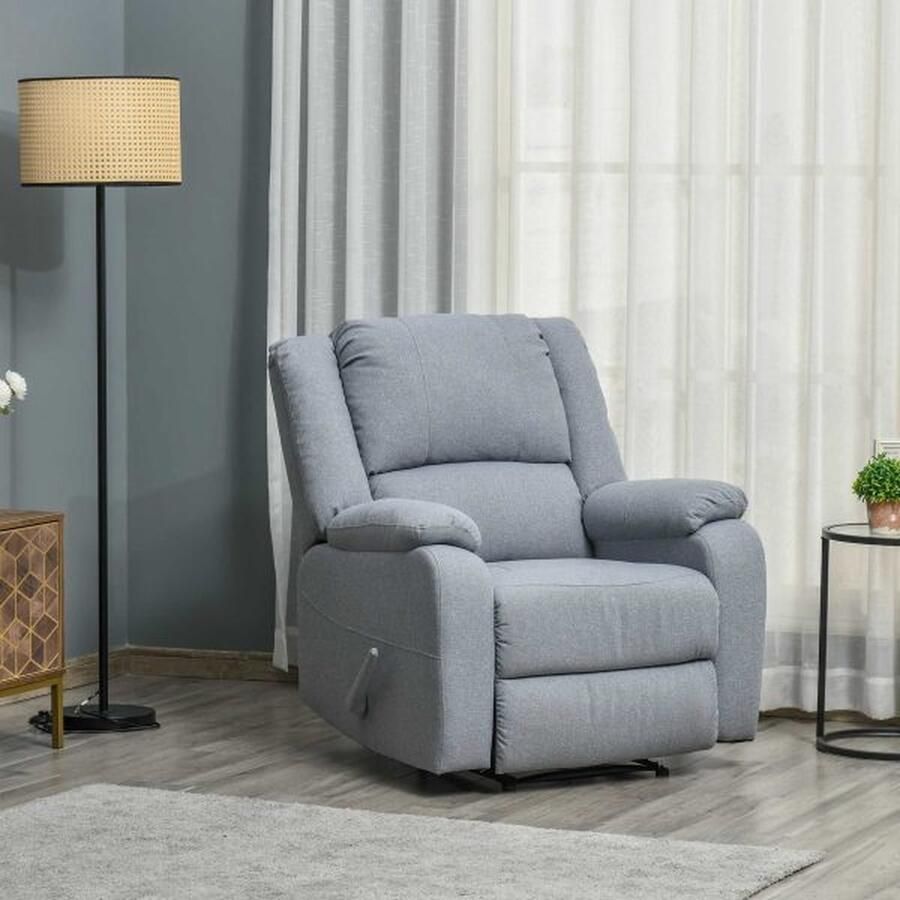 ZAZA Home Fauteuil ontspanning leunstoel tv -fauteuil met liegen functie zijkant linnen -achtig polyester grijs 90 x 96 x 98 cm