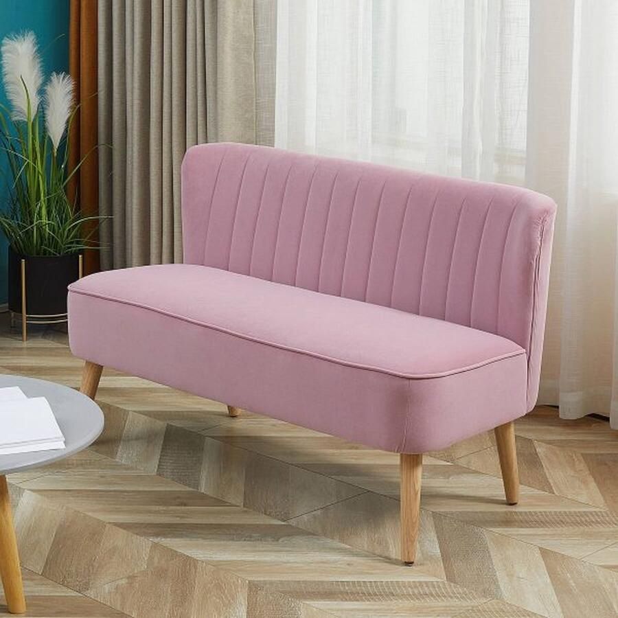 ZAZA Home Stoffen met 2 zitplaat sofa bekleding sofa doppelsofa zitmeubilair lounge schuim houtschuim fluweelachtig polyester roze 117 x 56 5 x 77 cm