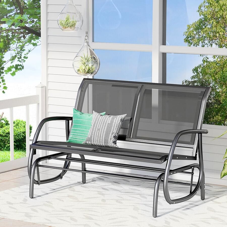 ZAZA Home Swing stoel 2-zits tuinbank tuin swing banking park metalen tuinmeubels zwart 120 x 70 x 88 cm