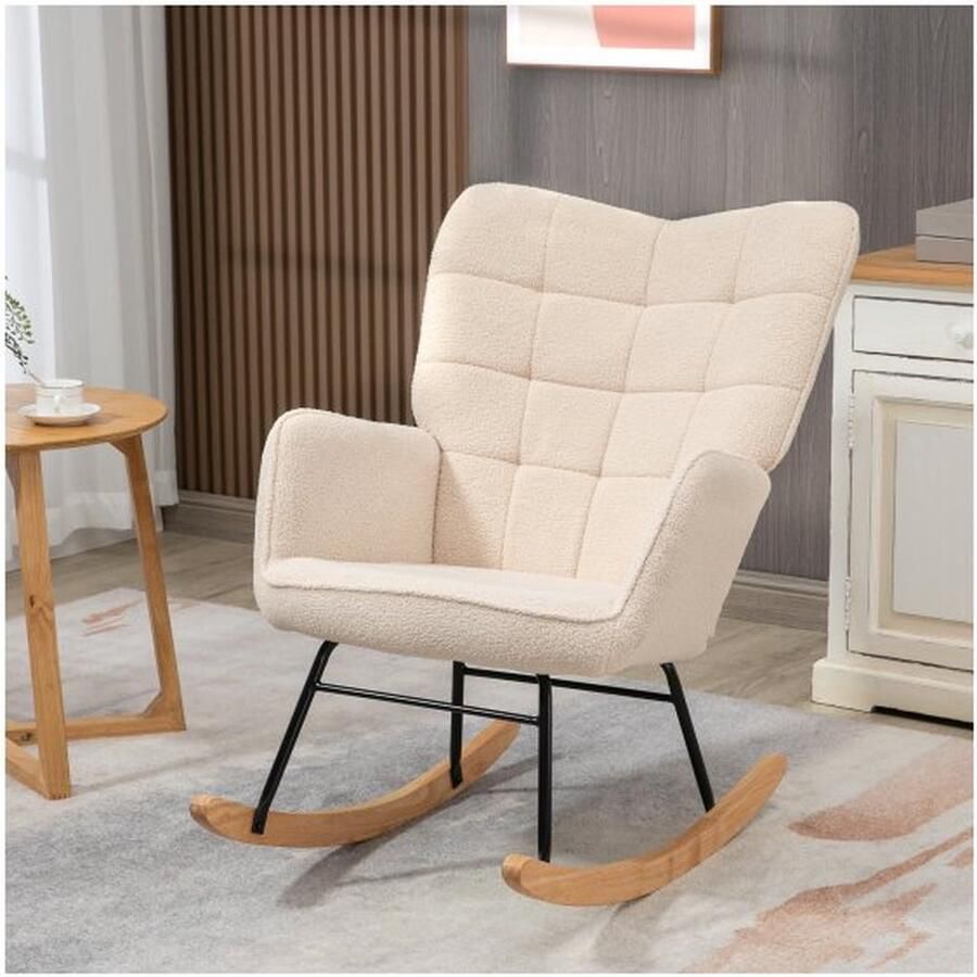 ZAZA Home Swing stoel zwenkstoel Akzentstuhl woonkamer leunstoel ontspanning fauteuils voor slaapkamers laadcapaciteit tot 120 kg berbervlies beige 71 x 92 x 101 cm