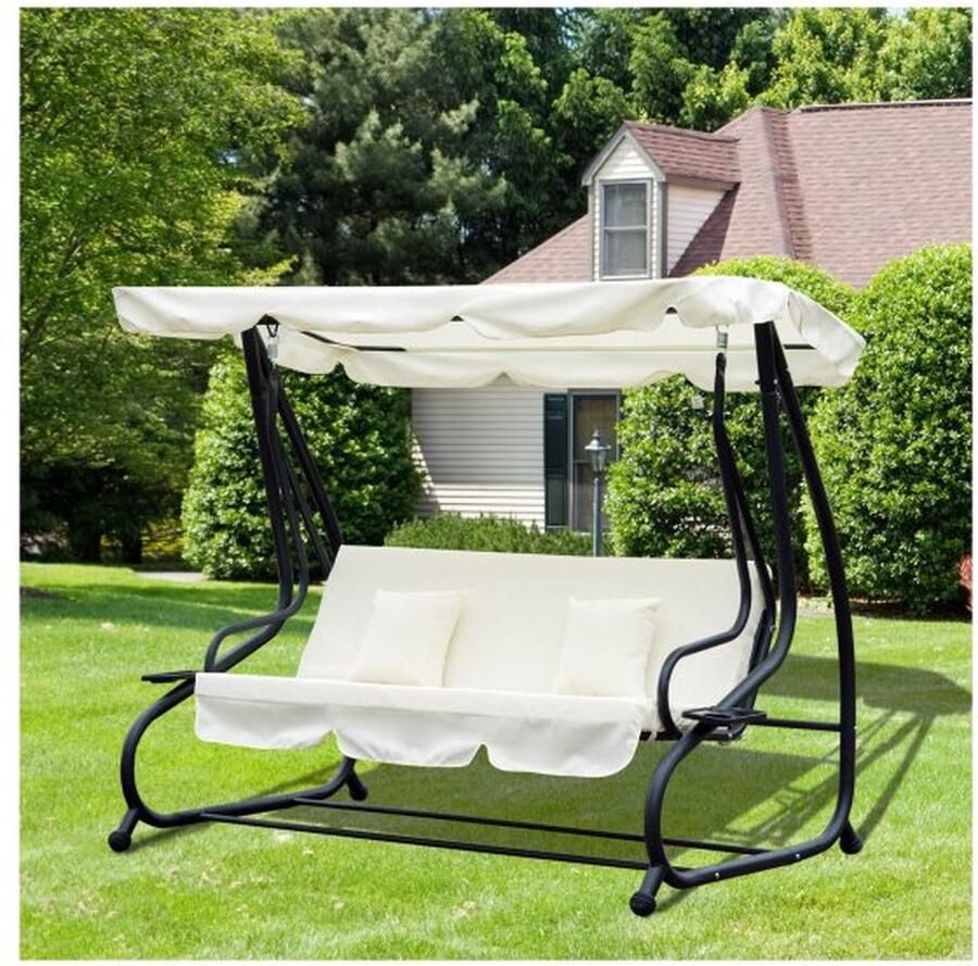 ZAZA Home Swingstoel 3-zits Hollywood Swing met zitplaatsen en rugleuningen tablet Swing bank Dakhoek verstelbare crème