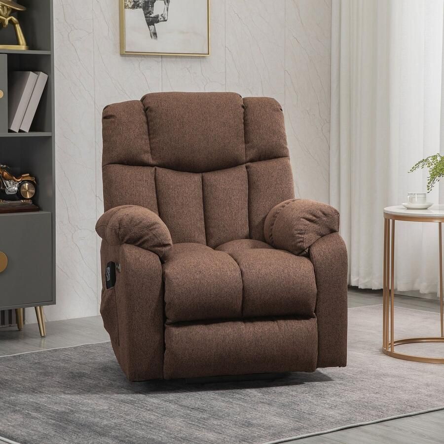 ZAZA Home Elektrische televisie fauteuil met stand -up AID fauteuil met afstandsbediening met stroomkabel 58W bruin stalen polyester 92 x 95 x 107 cm