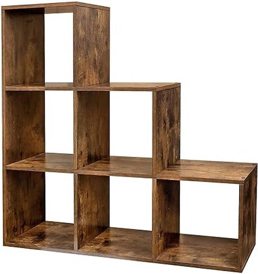 ZAZA Home Trapplank boekenkast met 6 kubussen staande plank ladderplank kamerpaneel kubusplank vrijstaand voor kantoor woonkamer slaapkamer vintage bruin