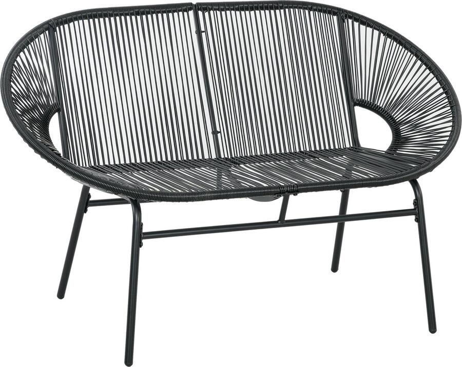 ZAZA Home Tuinmeubels – Zwarte Zitbank – 2-Zits Tuinbank Balkonbank Voor Terras Maximaal 260 kg Belastbaar Stalen Frame