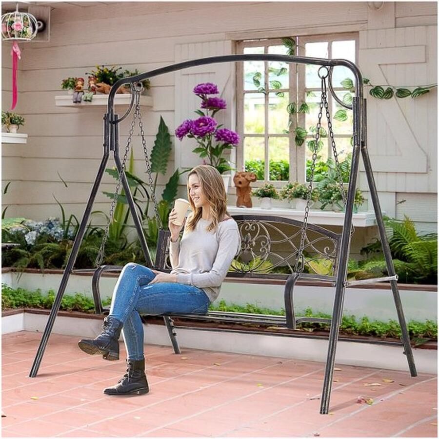 ZAZA Home Tuinzwaai voor 2 personen Hollywood Swing Bench Metal Bronze 167 x 123 x 175 cm