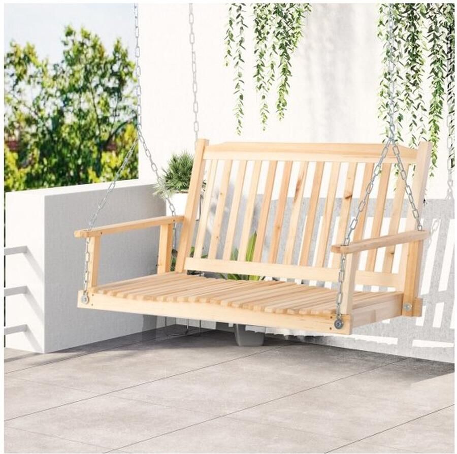 ZAZA Home Tuinzwaai voor 2 personen Swing Bench Henbank Solid Wood Patio Terrace achtertuin Natuur 117 x 69 x 60 cm