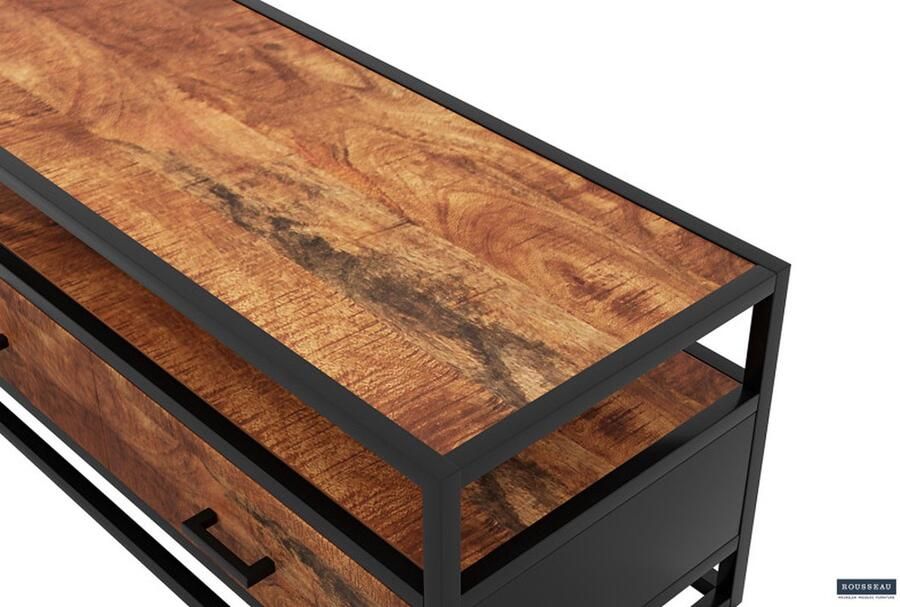 ZAZA Home Tv-meubel 'Madeira' 120 cm Mangolia Structuur metaal en blad exotisch hout mangolia