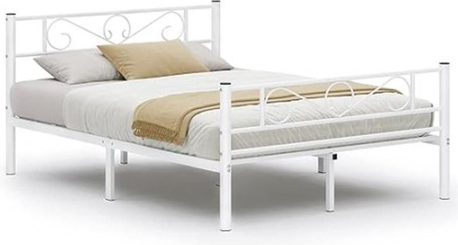 ZAZA Home Tweepersoonsbedframe bedframe metalen bedframe past bij 140 x 190 cm matras gastbed voor volwassenen kinderen gemakkelijke montage voor kleine ruimtes wit