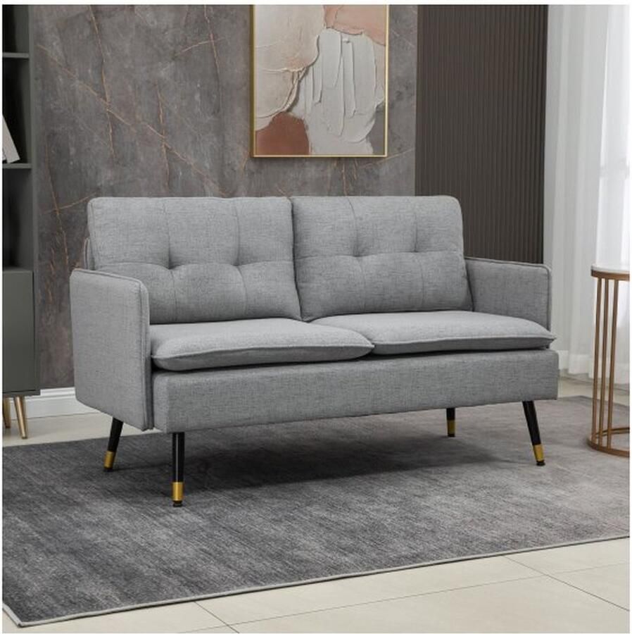 ZAZA Home Tweezitter 2-zits bank met kussen loveseeat met linnen uiterlijk dubbele sof voor woonkamer slaapkamer staal grijs 139 x 68 x 76 cm