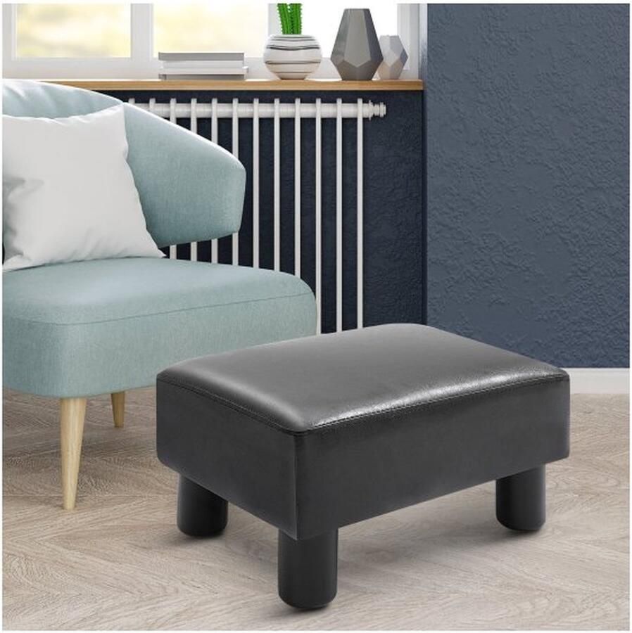 ZAZA Home Hocker Bench Seat Sitting Stool voetenbankbeen Ondersteuning Input Bench Back -Free Chesterfield gemaakt van synthetisch leer zwart 40 x 30 x 24 cm