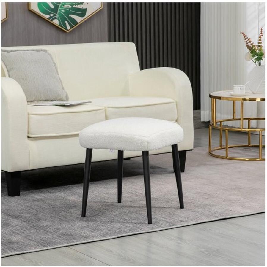 ZAZA Home Voetstoel zitkrukken vierkante make-up kruk voetsteun met kasjmier look stalen poten voor woonkamer slaapkamer crème 42 x 42 x 47 cm