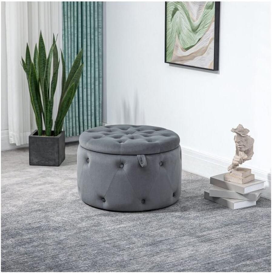 ZAZA Home Opbergruimte LuxSit Gestoffeerde voetenbank Ronde poef Grijs
