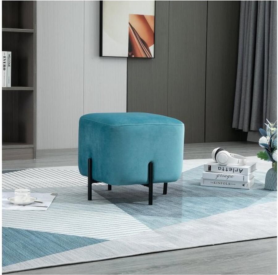 ZAZA Home Voetstoel voetsteun gevulde polyester staalschuim turquoise 44 5 x 44 5 x 41 5 cm