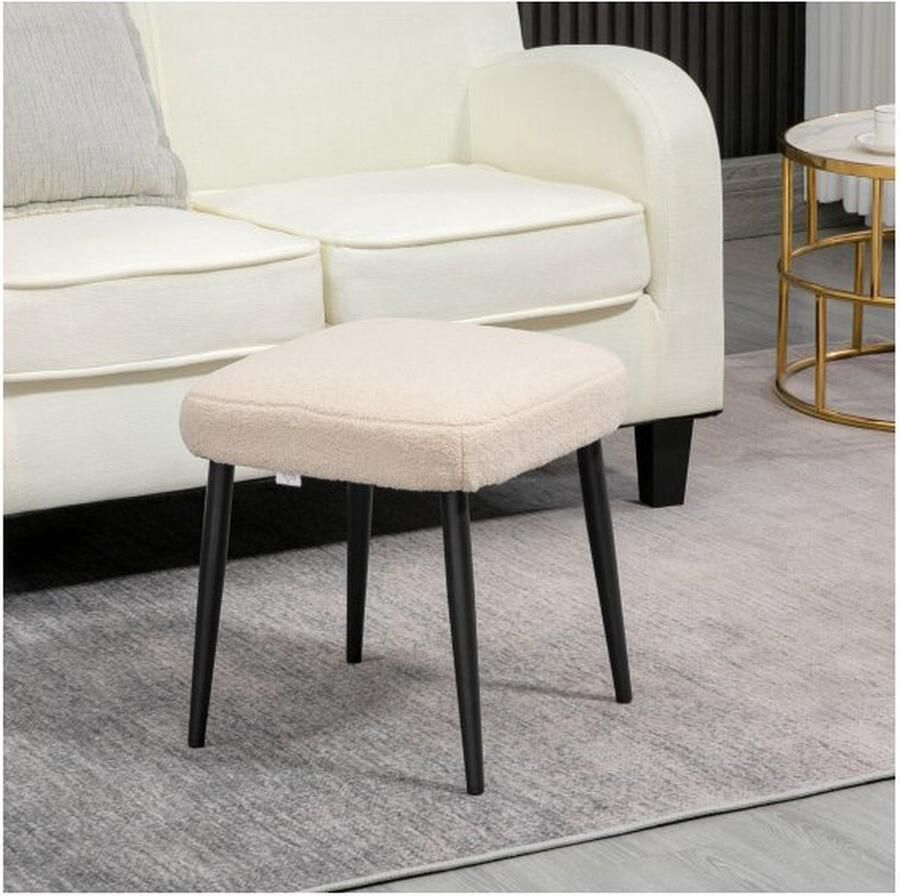ZAZA Home Voetkrukken zitkrukken vierkante make-up ontlasting voetsteun met kasjmier look stalen benen voor woonkamer slaapkamer beige 42 x 42 x 47 cm