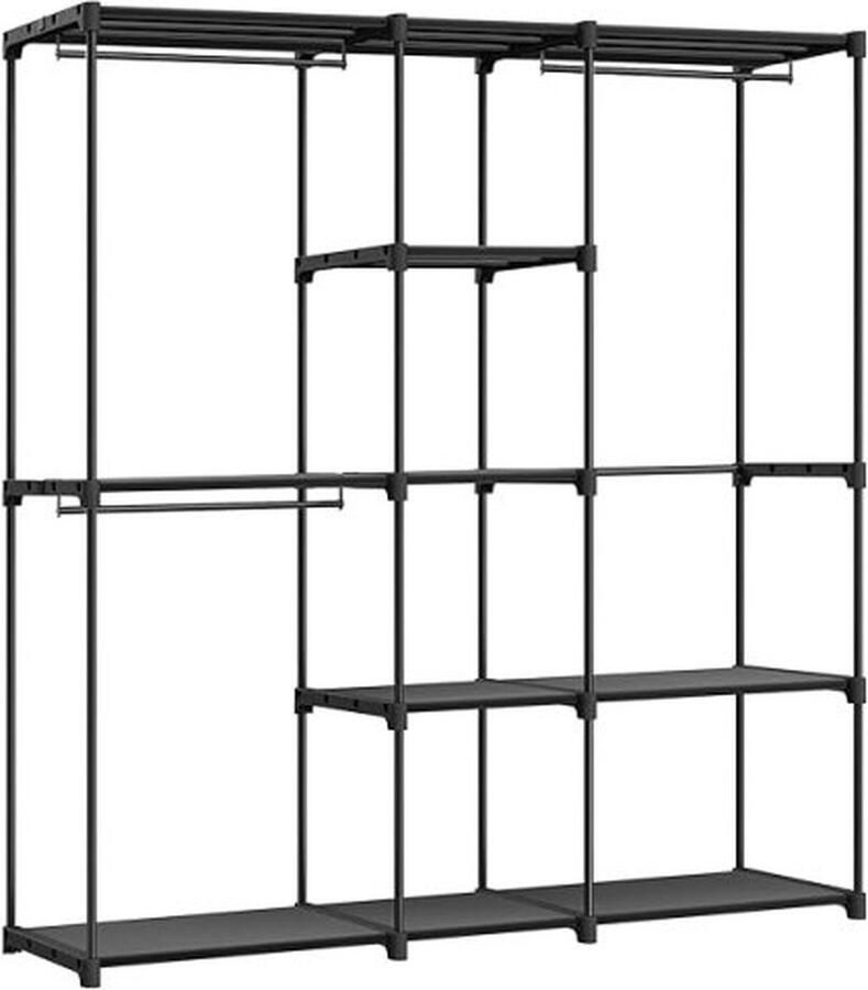 ZAZA Home Vrijstaande kledingkast met kledingroede en stoffen planken Metalen frame Zwart 43x182x182cm