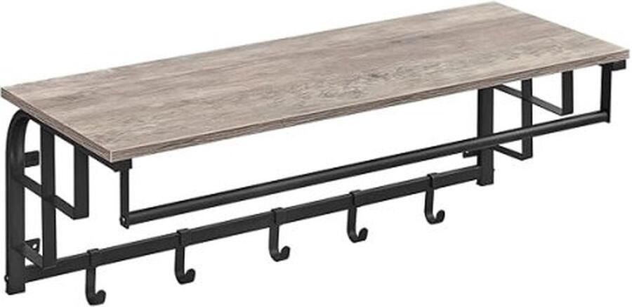 ZAZA Home Wandkast met plank wandkast met 5 verwijderbare haken hoedplank voor gang slaapkamer badkamer en woonkamer 80 x 30 x 27 cm Greige-black