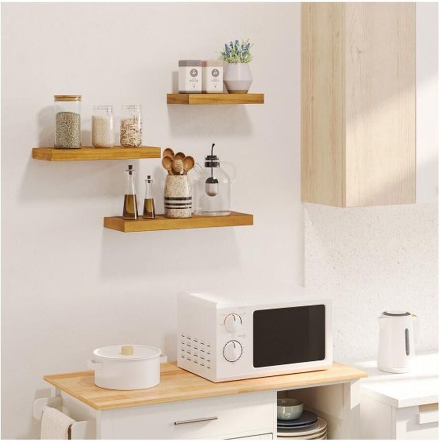 ZAZA Home Wandplank 3 Set Schwebergal Wallboard gemaakt van massief hout plank voor de presentatie bruin 30 40 50 x 18 x 3 6 cm