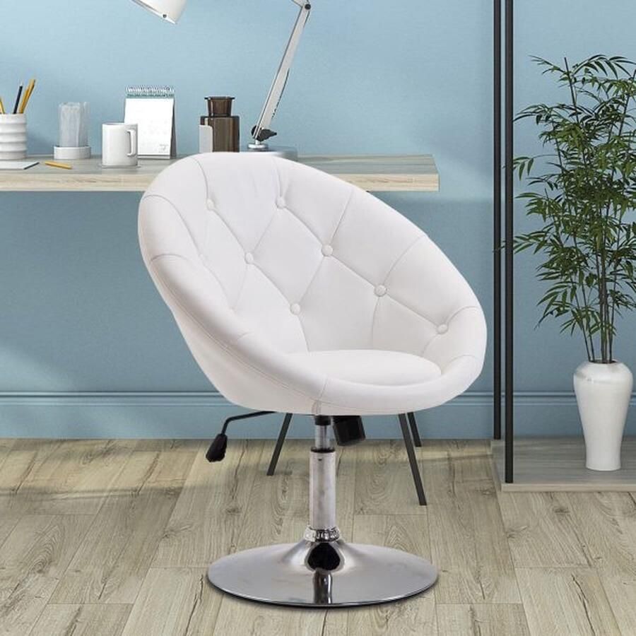 ZAZA Home Werkstoel Roterende ontlasting Stoel vergeldende hoogte verstelbare PU+staal zwart wit 56x71x78-90cm (wit)