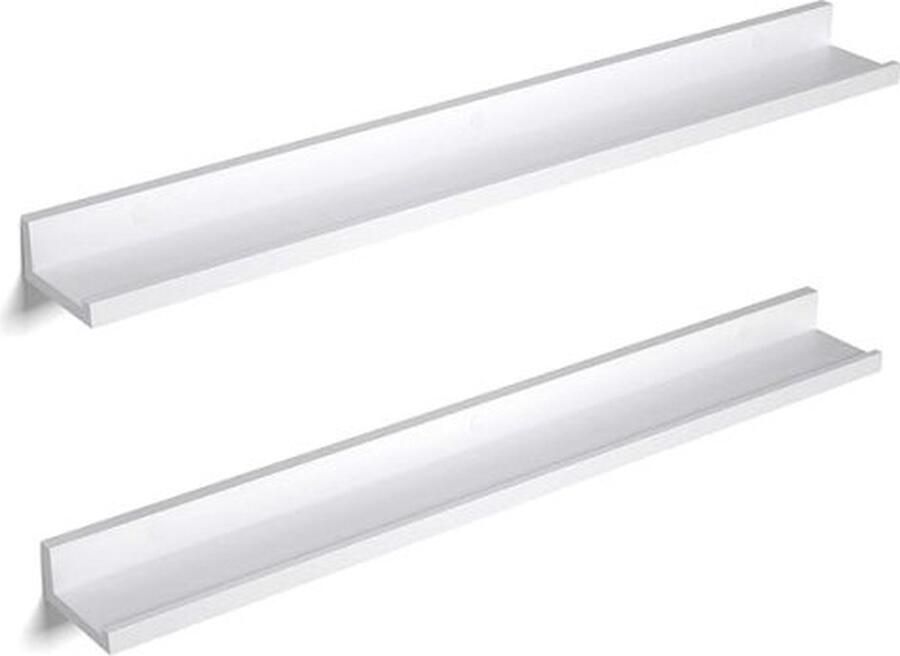 ZAZA Home Zwevende planken set van 2 muurplanken richel met hoge glansafwerking 80 x 10 cm voor fotolijsten en boeken woonkamer gang slaapkamer badkamer keuken kantoor witte