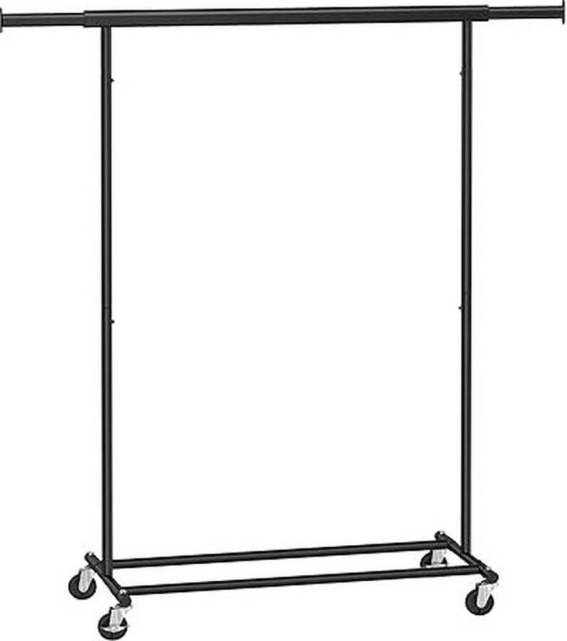 ZAZA Home SONGMICS HSR13BKV1 Kledingrek voor zware lasten tot 90 kg belastbaar met uittrekbare kledingstang inklapbaar onderdeel opbergvak voor boxen zwart