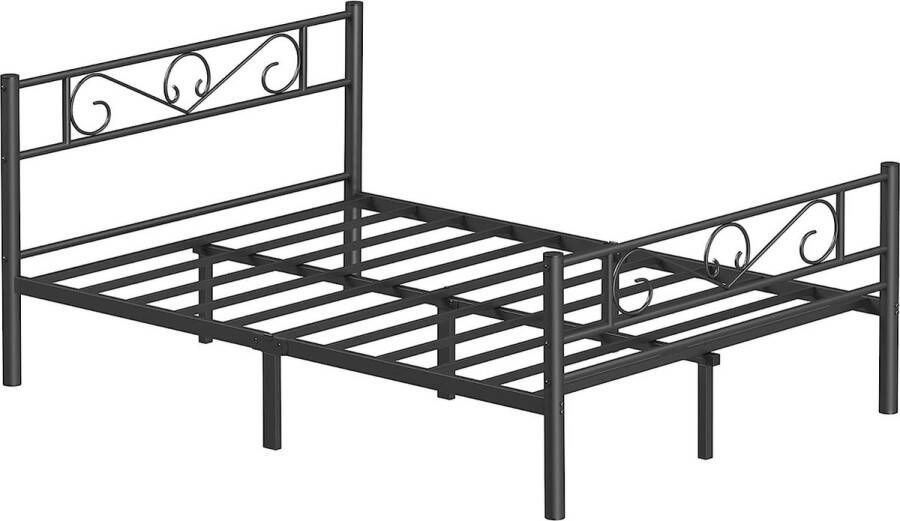 ZAZA Home Zwart Metalen Tweepersoonsbedframe Past Op Matras 190 X 140 Cm Eenvoudige Montage Perfect Voor Kleine Ruimtes En Logeerkamers