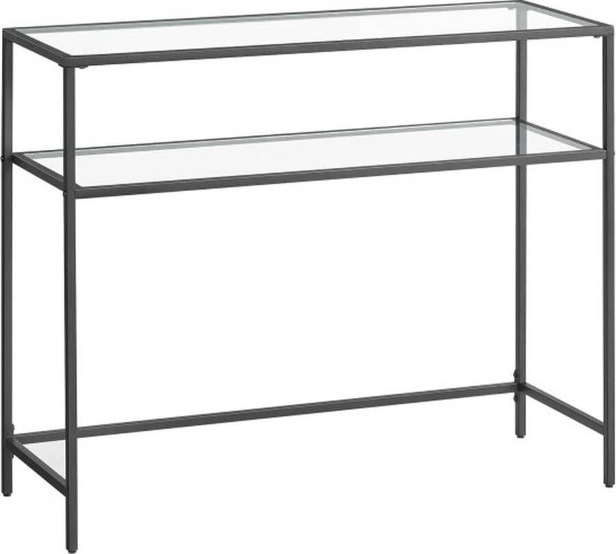 ZAZA Home Zwarte Consoletafel Met 2 Hardglas Planken Metalen Frame En Verstelbare Poten Perfect Voor Woonkamer En Hal