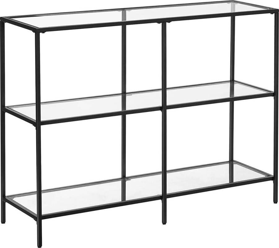 ZAZA Home Zwarte Consoletafel met 3 Niveaus Gehard Glas en Metalen Frame 100 x 30 x 73 cm Perfect voor Hal Woonkamer en Slaapkamer