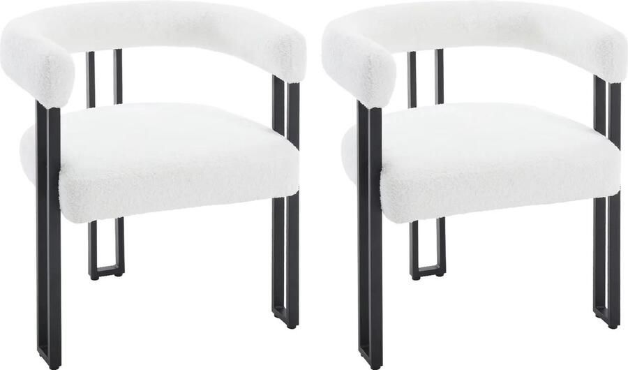 ZCNR 2 Stuks Eetkamerstoel Met Armleuningen Design Chenille Keukenstoel Modern Comfortabel Eetkamer Set Woonkamer Wit