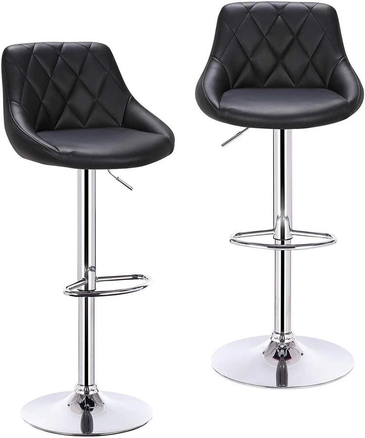 Cosas Buenas WOLTU 2 stuks Draaibare Barstoelen Donker zwart Leer Kruk Hoogte verstelbaar Voetsteun Keuken Woonkamer