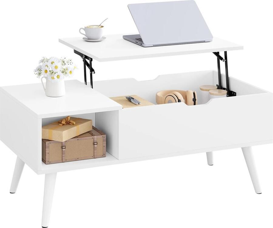 ZCNR In Hoogte Verstelbare Salontafel Woonkamer Salontafel Verborgen Opbergruimte Hefplank Klaptafel Wit