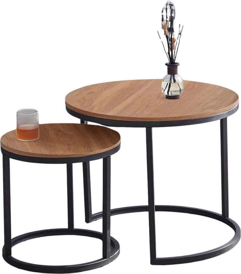 ZCNR Salon Tafel Bijzettafel Rond 2 Stuks L60 x B60 x H 44.5cm (Groot) & L40 x B40 x H 34.5 cm (Klein)