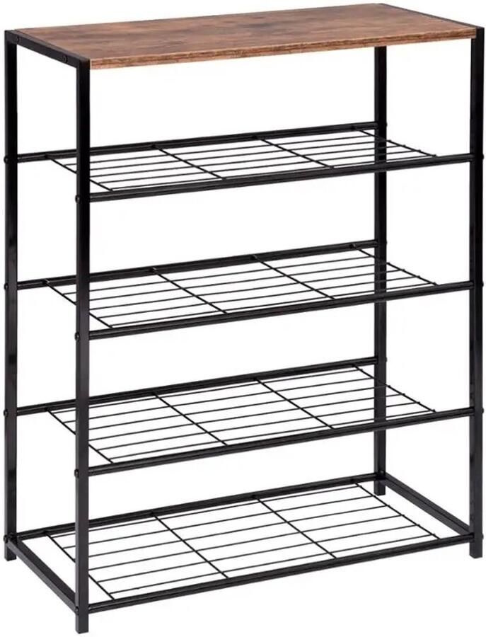 ZCNR Stofdicht Schoenenrek 4 Tier Schoen Bench- Met Zetel Staande Metalen Houten Schoen Opbergkast Kasten Organizer