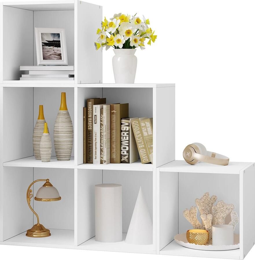 ZCNR Witte boekenkast 6 compartimenten Kast Staande display Kubusplank woonkamer Leeskamer Slaapkamer 90 x 90 x 30 cm Wit