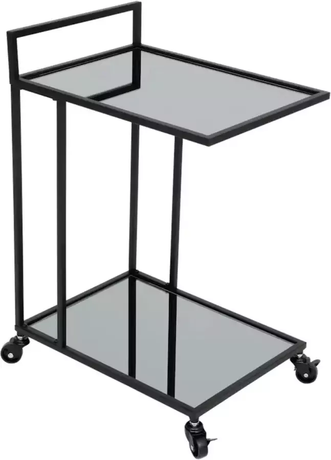 ZD Trading Bijzettafel op wieltjes met spiegelblad en zwarte metaal Ca. 42 x 31 x 61 cm