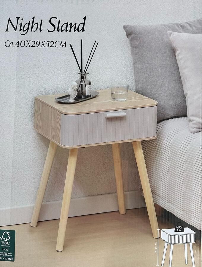 ZD Trading Nachtkastje Bamboe Wit 40 x 29 x 52 cm