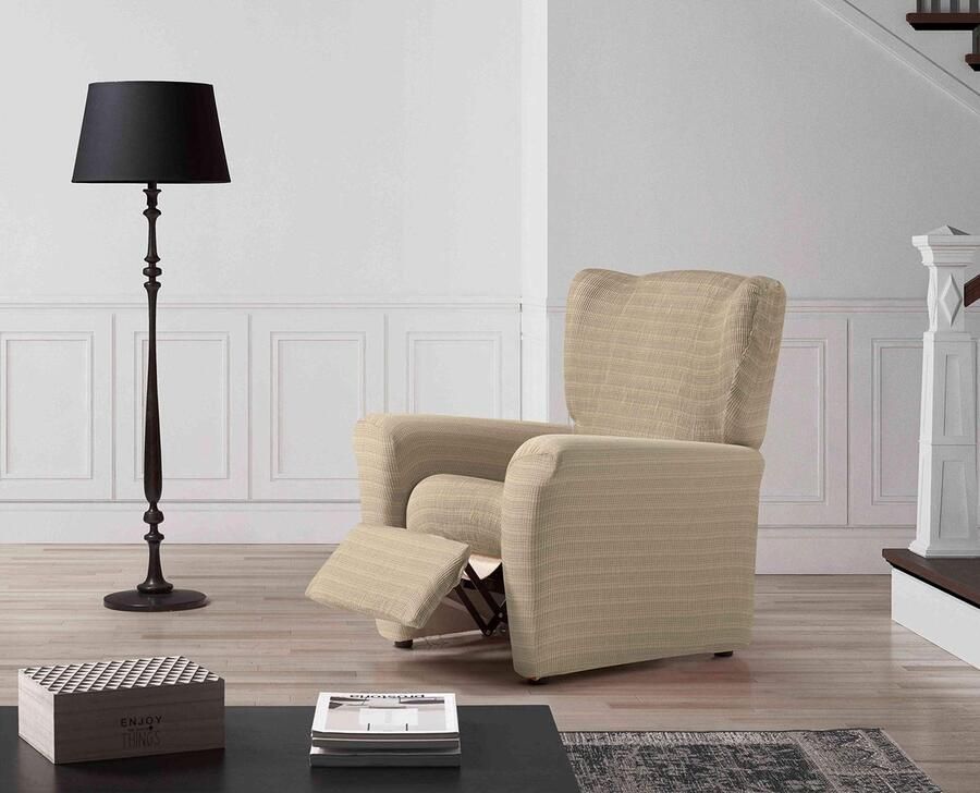 Zebra Technologies Zebra Textiel Estoralis Vega Modern Design Relax Fauteuilhoes Elastische jacquardstof Ivoor Voor fauteuils van 70 tot 90 cm. Fauteuilbescherming Aanpasbaar aan alle soorten fauteuils
