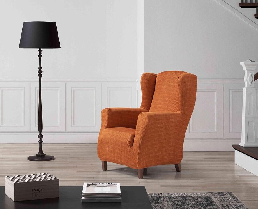 Zebra Technologies Zebra Textiel Estoralis Vega vleugelstoelhoes in modern design Elastische jacquardstof Oranje Voor vleugelstoelen van 70 tot 110 cm. Fauteuilbescherming Aanpasbaar aan alle soorten fauteuils