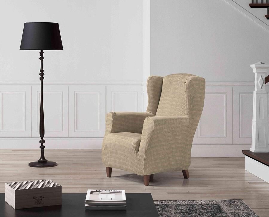 Zebra Technologies Zebra Textiel Estoralis Vega vleugelstoelhoes in modern design Elastische jacquardstof Ivoor Voor vleugelstoelen van 70 tot 110 cm. Fauteuilbescherming Aanpasbaar aan alle soorten fauteuils