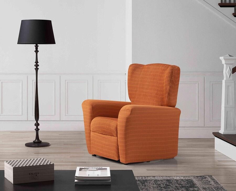 Zebra Textil Zebra Textiel Estoralis Vega Modern Design Relax Fauteuilhoes Elastische jacquardstof Oranje Voor fauteuils van 70 tot 90 cm. Fauteuilbescherming Aanpasbaar aan alle soorten fauteuils