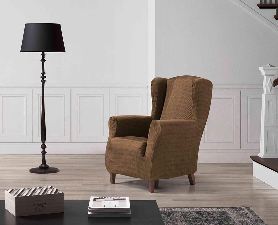 Zebra Textil Zebra Textiel Estoralis Vega vleugelstoelhoes in modern design Elastische jacquardstof Bruin Voor vleugelstoelen van 70 tot 110 cm. Fauteuilbescherming Aanpasbaar aan alle soorten fauteuils