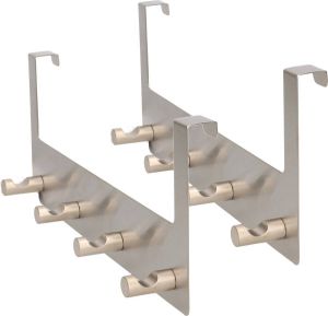 Zeller 2x Zilveren deur kapstokken met 4 haken 32 cm Woonaccessoires Kleding jassen ophangen Handdoeken ophangen Deur kapstokken