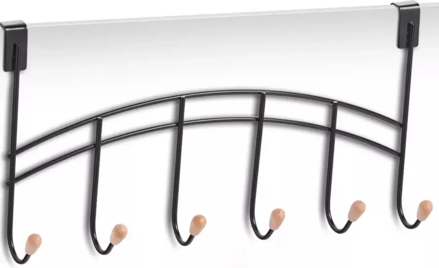 Zeller 2x Zwarte deur kapstokken met 6 haken 41 cm Woonaccessoires Kleding jassen ophangen Handdoeken ophangen Deur kapstokken