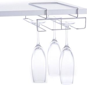 Zeller 3x Zilver wijn champagneglas houders voor aan plank voor 4 glazen 28 cm Keukenbenodigdheden Woonaccessoires decoratie Wijnglashouder champagneglashouder voor aan een plank Rek houder voor wijnglazen