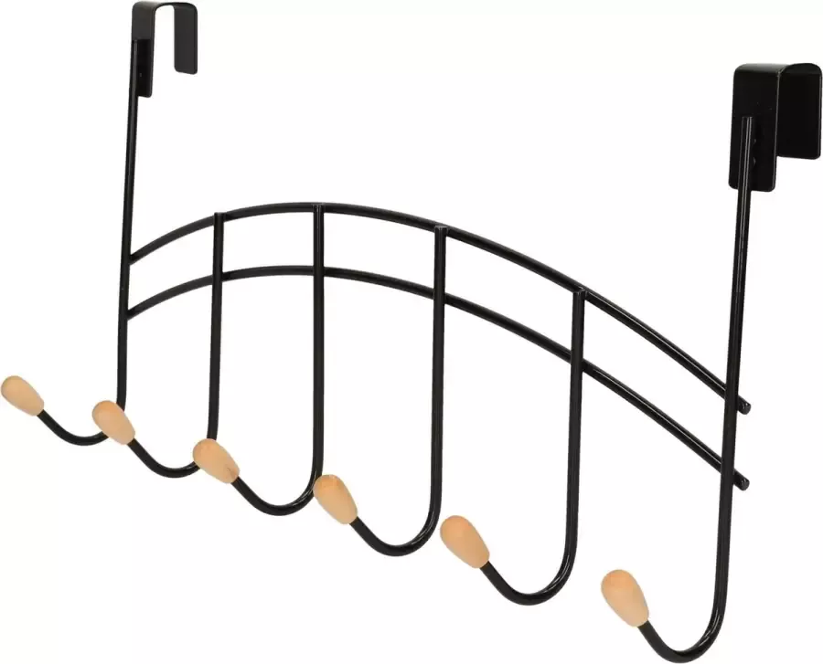 Zeller 1x Zwarte deur kapstokken met 6 haken 41 cm Woonaccessoires Kleding jassen ophangen Handdoeken ophangen Deur kapstokken
