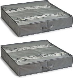 Zeller schoenenopberger 2x voor onder bed 6 vakken grijs 60 x 60 x 13 cm